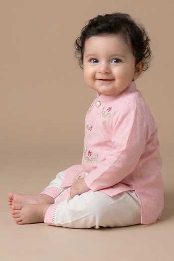Buy_Byb Premium_Pink Kota Doria Embroidery Floret Kurta Set 
