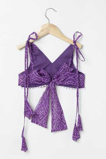 Byb Premium_Purple Tissue, Taffeta, Chiffon Bandhani Pattern Top With Lehenga  _Online_at_Aza_Fashions
