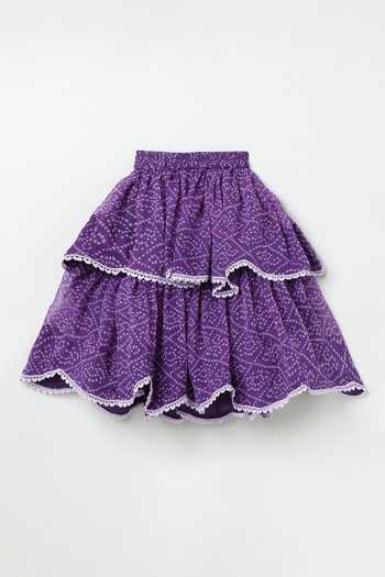 Shop_Byb Premium_Purple Tissue, Taffeta, Chiffon Bandhani Pattern Top With Lehenga  _Online_at_Aza_Fashions