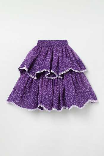 Byb Premium_Purple Tissue, Taffeta, Chiffon Bandhani Pattern Top With Lehenga  _at_Aza_Fashions