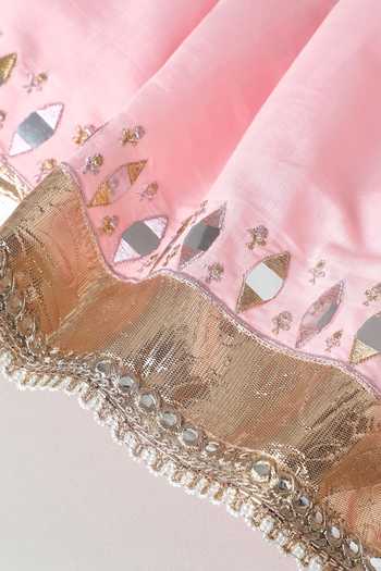 Buy_Byb Premium_Pink Cotton, Chanderi Hand Embroidered Blouse Lehenga Set _Online_at_Aza_Fashions