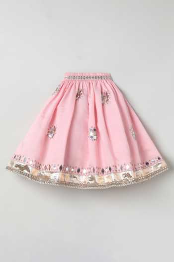 Byb Premium_Pink Cotton, Chanderi Hand Embroidered Blouse Lehenga Set _at_Aza_Fashions