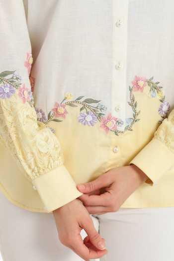 DAREISS Beige Silk, Linen Collared Neck Sunlit Shirt Online at Aza Fashions DAREISS_Beige Silk, Linen Collared Neck Sunlit Shirt _Online_at_Aza_Fashions