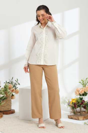 Shop_DAREISS_Beige Linen Collared Neck Moonlight Shirt _Online_at_Aza_Fashions