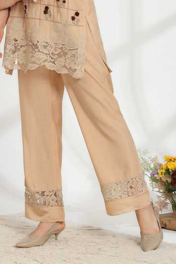Buy DAREISS Beige Silk, Cotton Round Neck Embroidered Kurta And Pant Set Online at Aza Fashions Buy_DAREISS_Beige Silk, Cotton Round Neck Embroidered Kurta And Pant Set _Online_at_Aza_Fashions