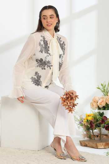 Buy_DAREISS_Ivory Cotton High Neck Solaire Floral Pattern Top 