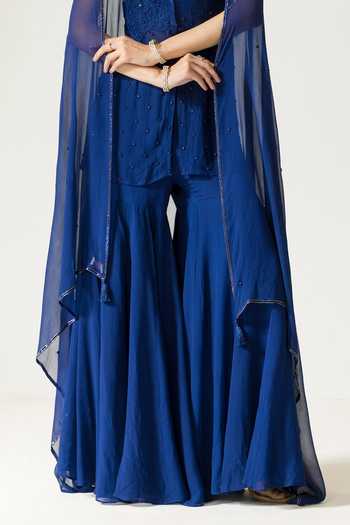 Buy DAREISS Blue Silk, Georgette Leaf Neck Sape Hand Embroidered Kurta Set Online at Aza Fashions Buy_DAREISS_Blue Silk, Georgette Leaf Neck Sape Hand Embroidered Kurta Set _Online_at_Aza_Fashions