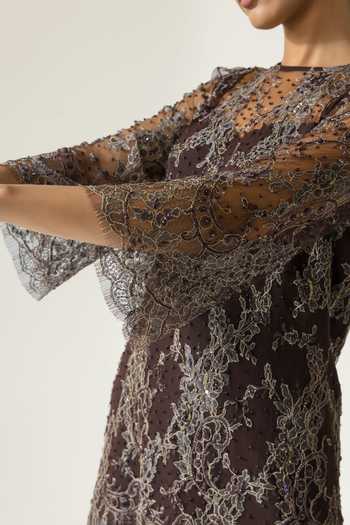 DAREISS Brown Silk, Georgette, Lace, Walnut Rose Hand Embroidered Kurta And Sharara Set at Aza Fashions DAREISS_Brown Silk, Georgette, Lace, Walnut Rose Hand Embroidered Kurta And Sharara Set _at_Aza_Fashions