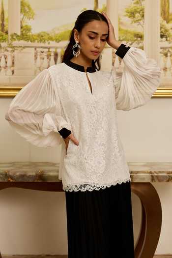 Buy DAREISS Pink Silk, Chiffon High Neck Petal Floral Embroidered Top Buy_DAREISS_Pink Silk, Chiffon High Neck Petal Floral Embroidered Top