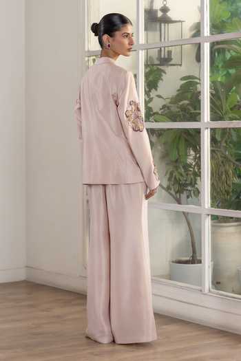 DAREISS Pink Dupion, Silk Dynastia Hand Embroidered Blazer And Pant Set Online at Aza Fashions DAREISS_Pink Dupion, Silk Dynastia Hand Embroidered Blazer And Pant Set _Online_at_Aza_Fashions