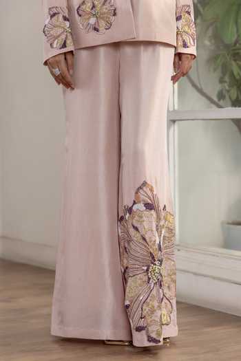 Shop DAREISS Pink Dupion, Silk Dynastia Hand Embroidered Blazer And Pant Set Online at Aza Fashions Shop_DAREISS_Pink Dupion, Silk Dynastia Hand Embroidered Blazer And Pant Set _Online_at_Aza_Fashions