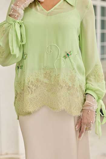 Buy DAREISS Green Silk, Chiffon V-neck Dragonfly Hand Embroidered Top Online at Aza Fashions Buy_DAREISS_Green Silk, Chiffon V-neck Dragonfly Hand Embroidered Top _Online_at_Aza_Fashions