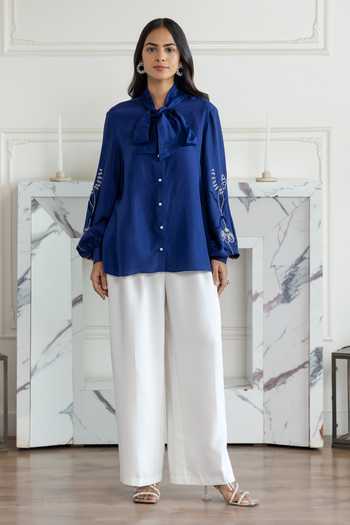 Buy DAREISS Blue Silk Amariel Hand Embroidered Shirt Online at Aza Fashions Buy_DAREISS_Blue Silk Amariel Hand Embroidered Shirt _Online_at_Aza_Fashions