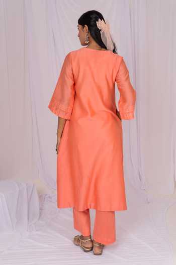 Mushio Pintuck Floral Lace Chanderi Kurta 