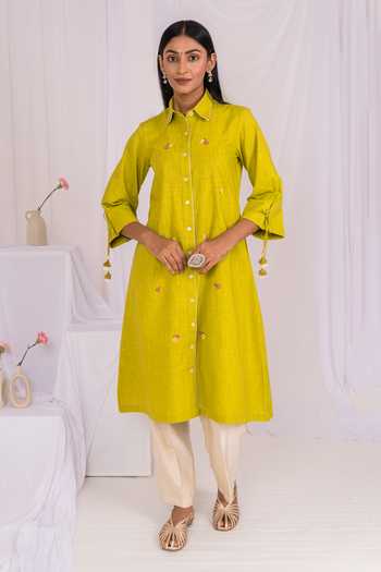 Mushio Hand Embroidered Linen Kurta 