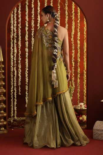 Aaroh By Dolly Sunehri Saanjh One Shoulder Cape Sharara Set 