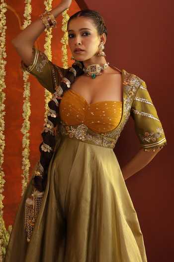 Shop_Aaroh By Dolly_Green Sunehri Saanjh Jumpsuit _Online_at_Aza_Fashions