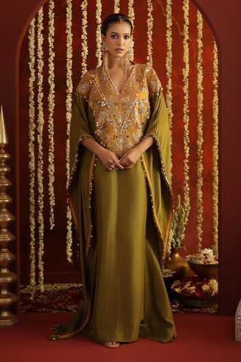 Aaroh By Dolly Sunehri Saanjh Embroidered Kaftan 