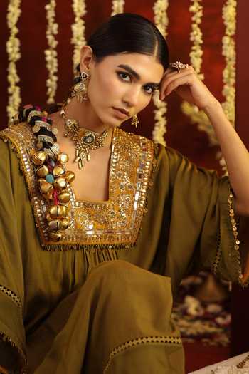 Buy Aaroh By Dolly Green Silk, Muslin Square Neck Sunehri Saanjh Embellished Kurta And Pant Set Online at Aza Fashions Buy_Aaroh By Dolly_Green Silk, Muslin Square Neck Sunehri Saanjh Embellished Kurta And Pant Set _Online_at_Aza_Fashions