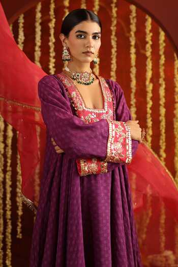 Buy Aaroh By Dolly Pink Silk, Organza, Chanderi Sunehri Saanjh Contrast Yoke Short Anarkali Set Online at Aza Fashions Buy_Aaroh By Dolly_Pink Silk, Organza, Chanderi Sunehri Saanjh Contrast Yoke Short Anarkali Set _Online_at_Aza_Fashions