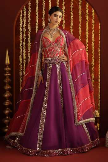 Aaroh By Dolly Sunehri Saanjh Embroidered Corset Lehenga Set 