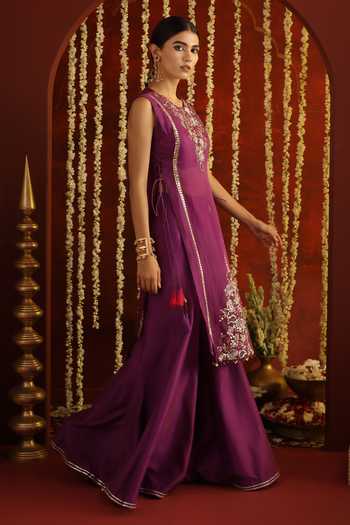 Aaroh By Dolly Sunehri Saanjh Floral Embroidered Cape Sharara Set 