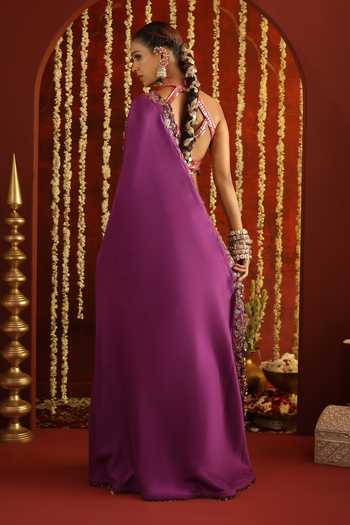 Aaroh By Dolly Sunehri Saanjh Embroidered Pre-Draped Saree Set 