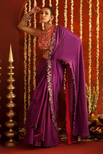 Aaroh By Dolly Sunehri Saanjh Embroidered Pre-Draped Saree Set 