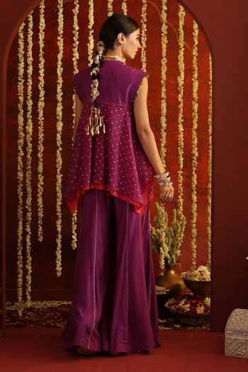 Aaroh By Dolly Sunehri Saanjh Hand Embroidered Top With Sharara  