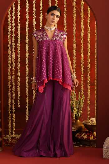 Aaroh By Dolly Sunehri Saanjh Hand Embroidered Top With Sharara  