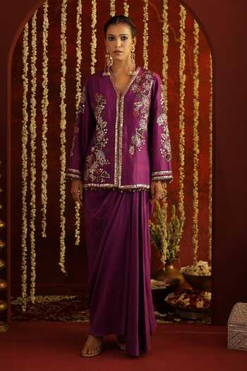 Aaroh By Dolly Sunehri Saanjh Embroidered Kurta & Skirt Set  