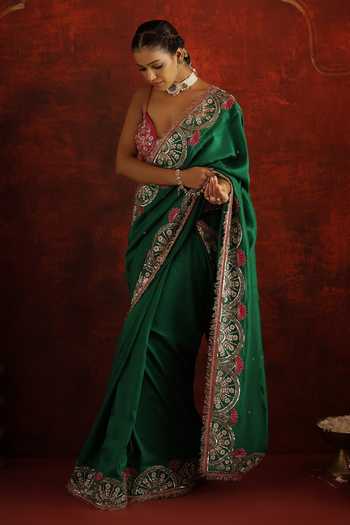 Aaroh By Dolly Green Silk, Dupion Embroidery, Sequins, Pearls Padmira Saree With Corset Online at Aza Fashions Aaroh By Dolly_Green Silk, Dupion Embroidery, Sequins, Pearls Padmira Saree With Corset _Online_at_Aza_Fashions