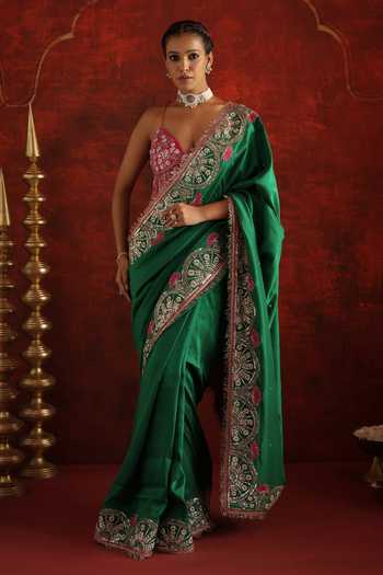Buy Aaroh By Dolly Green Silk, Dupion Embroidery, Sequins, Pearls Padmira Saree With Corset Online at Aza Fashions Buy_Aaroh By Dolly_Green Silk, Dupion Embroidery, Sequins, Pearls Padmira Saree With Corset _Online_at_Aza_Fashions