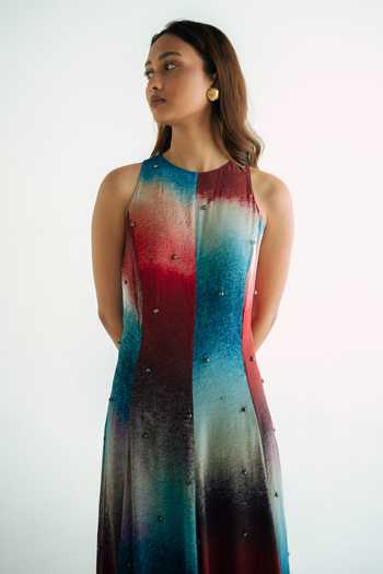 Buy_Forty Four_Multi Color Crepe High Neck Block Pattern Dress 