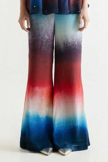 Shop_Forty Four_Multi Color Crepe Embroidery, Stones Halter Neck Ombre Gradient Top Pant Set _Online_at_Aza_Fashions