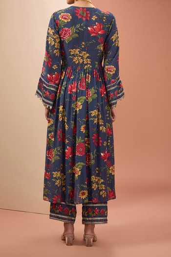 Shop Neha Khullar Blue Silk, Cotton, Viscose Tassels, Embroidery Floral Print Anarkali Pant Set at Aza Fashions Shop_Neha Khullar_Blue Silk, Cotton, Viscose Tassels, Embroidery Floral Print Anarkali Pant Set _at_Aza_Fashions