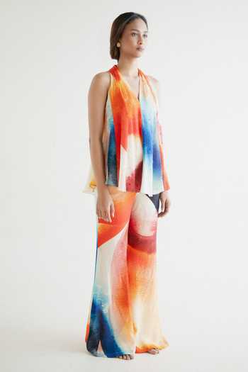 Shop_Forty Four_Multi Color Crepe Stones Halter Neck Gradient Top And Pant Set  _Online_at_Aza_Fashions