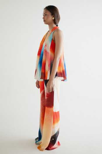 Buy_Forty Four_Multi Color Crepe Stones Halter Neck Gradient Top And Pant Set  