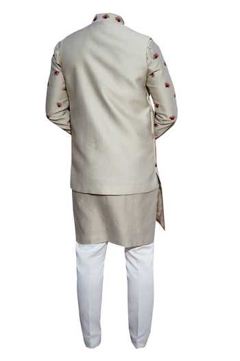 Kaaj Button X AZA Floral Embroidered Bundi & Kurta Set For Kids