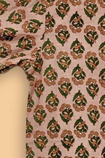 Shop_Byb Premium_Peach Cotton Floral Print Bundi Kurta Set _Online_at_Aza_Fashions