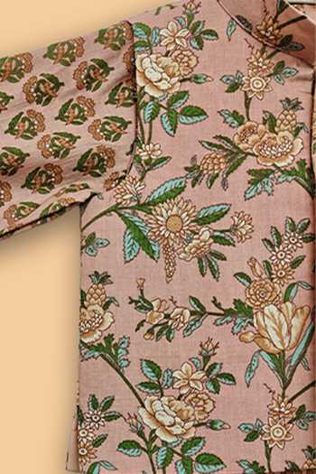 Buy_Byb Premium_Peach Cotton Floral Print Bundi Kurta Set 