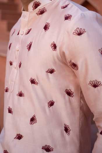 Kaaj Button X AZA Pink Chanderi Silk Embroidery Floral Kurta Set For Kids at Aza Fashions Kaaj Button X AZA_Pink Chanderi Silk Embroidery Floral Kurta Set For Kids_at_Aza_Fashions