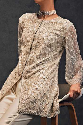 Studio22 By Pulkita Arora Bajaj Ivory Net, Cotton Beads, Sequins, Pearls Angelical Jaal Kurta With Pant For Kids Online at Aza Fashions Studio22 By Pulkita Arora Bajaj_Ivory Net, Cotton Beads, Sequins, Pearls Angelical Jaal Kurta With Pant For Kids_Online_at_Aza_Fashions