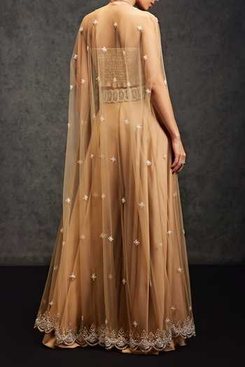 Studio22 By Pulkita Arora Bajaj Supermoon Moti Scallop Embellished Cape Gharara Set For Kids
