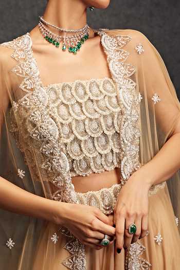 Buy Studio22 By Pulkita Arora Bajaj Beige Net, Satin Embroidery, Supermoon Moti Scallop Embellished Cape Gharara Set For Kids Online at Aza Fashions Buy_Studio22 By Pulkita Arora Bajaj_Beige Net, Satin Embroidery, Supermoon Moti Scallop Embellished Cape Gharara Set For Kids_Online_at_Aza_Fashions
