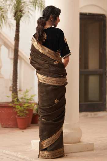 Label Earthen Surma Rani Phool Embroidered Saree & Blouse Set 