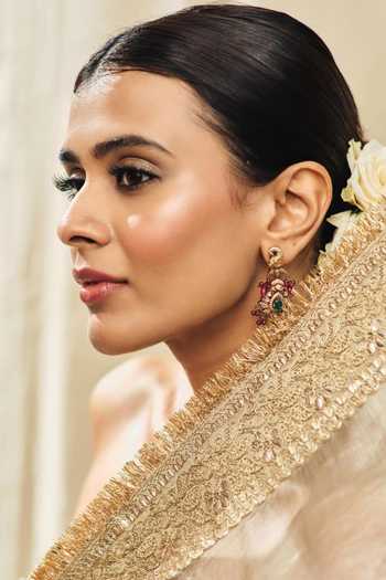 Gopi Vaid_Ivory Organza, Tissue, Tussar Zoya Shimmer Saree With Embroidered Blouse _Online_at_Aza_Fashions