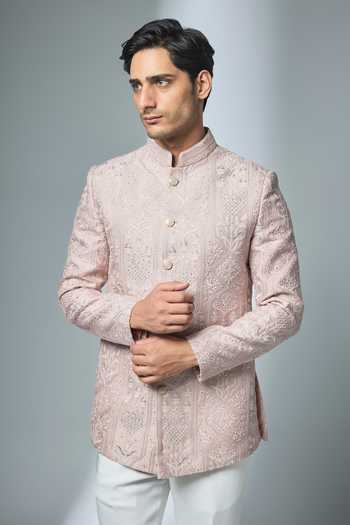 Buy Salil Bhatia Pink Silk, Chanderi Embroidery, Sequins, Zari Bandhgala Online at Aza Fashions Buy_Salil Bhatia_Pink Silk, Chanderi Embroidery, Sequins, Zari Bandhgala _Online_at_Aza_Fashions