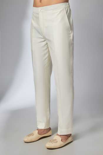 Salil Bhatia_Ivory Tissue, Silk, Chanderi Floral Embellished Kurta Set _Online_at_Aza_Fashions