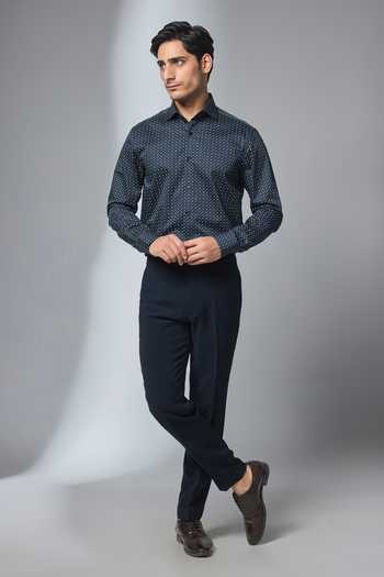 Salil Bhatia Blue Cotton Geometric Print Shirt Online at Aza Fashions Salil Bhatia_Blue Cotton Geometric Print Shirt _Online_at_Aza_Fashions